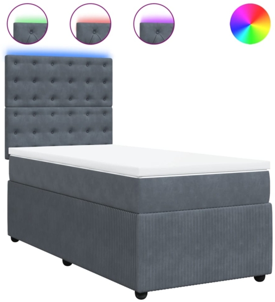vidaXL Boxspringbett mit Matratze Dunkelgrau 90x200 cm Samt 3294551