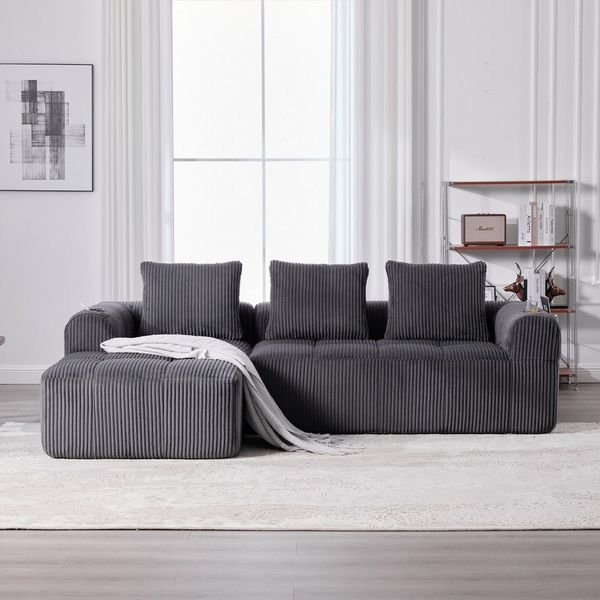 REDOM Sofa Loungesofa aus Cordstoff, mit Seitentasche und Getränkehalter, inklusive 3 Kissen, komfortables Sitzmöbel, modular