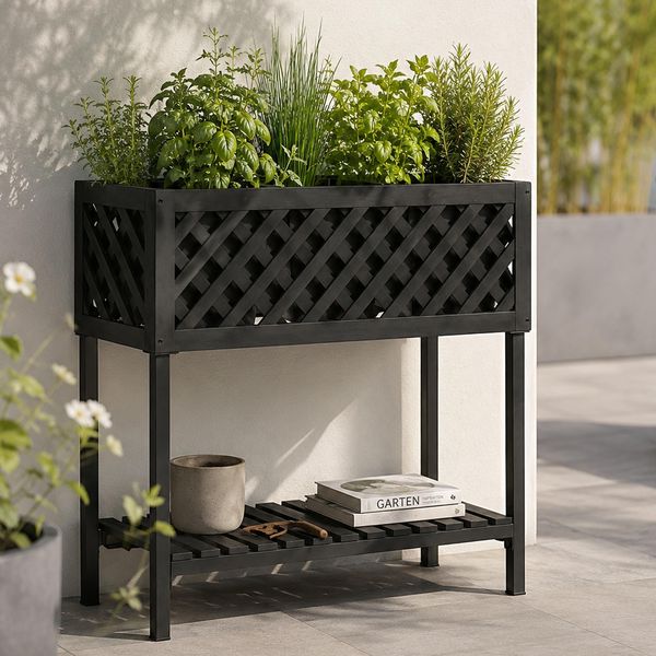 Pflanzkasten HWC-P86, Blumen-/Pflanzkübel Blumenkasten, In-/Outdoor Akazie Holz FSC®-zertifiziert 78 x 82 x 32 cm ~ schwarz