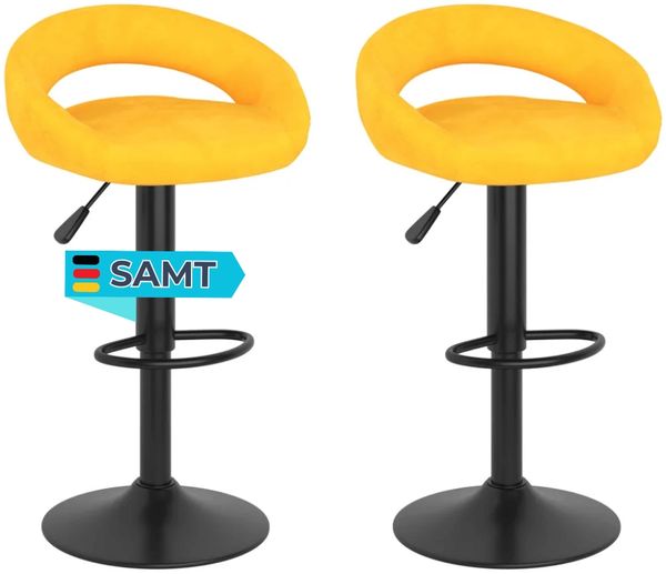 Barhocker KALSII höhenverstellbar 2er Set Senfgelb Samt | Barstühle drehbar Küchenhocker Thekenhocker für Küche Hausbar