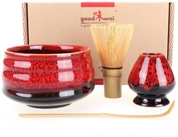 Goodwei Teeservice Matcha Teezeremonie Set "Yogan" mit Schale, Besen (120), Halter (4-tlg), 1 Personen, Keramik, handgearbeitet