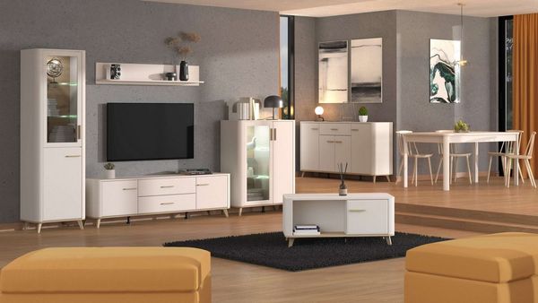 Home affaire Lowboard Darwen TV-Board, TV-Kommode, TV-Schrank, TV-Unterschrank, TV-Möbel, Abgerundete Kanten, matte Kaschmir-Oberflächen, mit 2 Schubladen