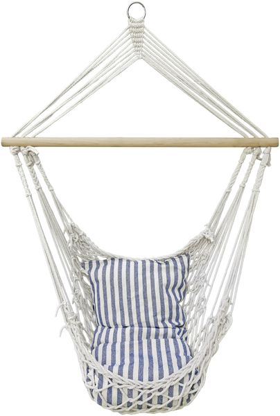 Hängesessel ARLES Blau-Weiß Kastanie | Hängesitz Aufhängung Indoor Outdoor Schlafzimmer/Garten