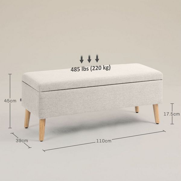 REDOM Polsterbank Beige Leinen-Sitzbank aus Gummiholz, integrierter Stauraum (Packung, 1-St, 110 x 39 x 45 cm Vielseitig als Schuhbank, Bettbank & Flurbank nutzbar), Stabil & pflegeleicht, ideal für Diele, Ankleide & Wohnbereich Bild 4