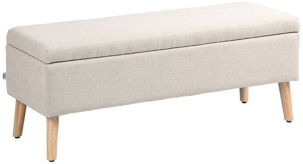 REDOM Polsterbank Beige Leinen-Sitzbank aus Gummiholz, integrierter Stauraum (Packung, 1-St, 110 x 39 x 45 cm Vielseitig als Schuhbank, Bettbank & Flurbank nutzbar), Stabil & pflegeleicht, ideal für Diele, Ankleide & Wohnbereich