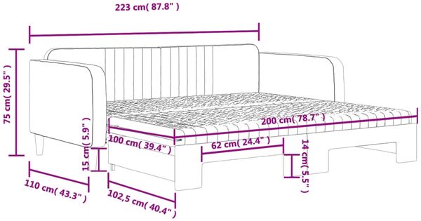 vidaXL Tagesbett Ausziehbar mit Matratzen Dunkelgrau 100x200 cm Samt 3197095 Bild 12