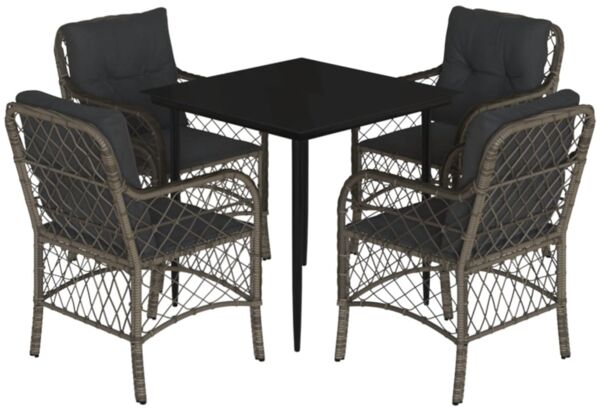 vidaXL 5-tlg. Garten-Essgruppe mit Kissen Grau Poly Rattan 3212125