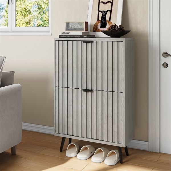 REDOM Schuhschrank Vielseitiger Kipp-Schuhschrank (mit 2 Klapp-Schubladen, Platzsparendes Design, Graues Rillendesign, Multifunktional für Eingänge und Flure)