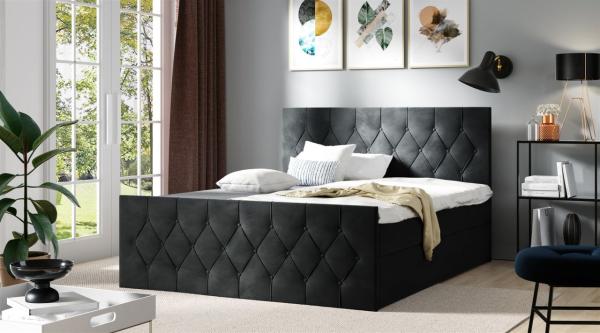 Boxspringbett Schlafzimmerbett PETROS 180x200cm Stoff Alova Schwarz