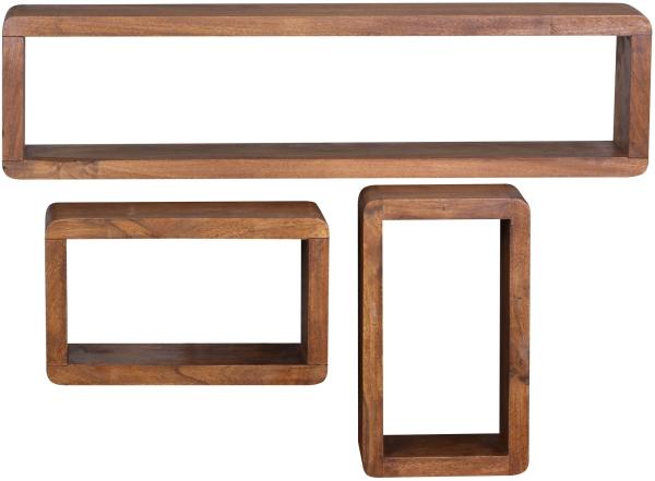 Kadima Design Wandregal Set "Teko Cubes": 3-teilig, abgerundete Ecken, hohe Belastbarkeit, Massivholz. Braun, 80x15x20 cm