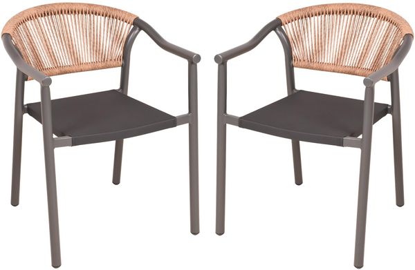 Gartenstuhl 2er Set MORITZ - Rattan, Braun | Stapelstuhl Wetterfest Gartenstühle Outdoor Essstühle