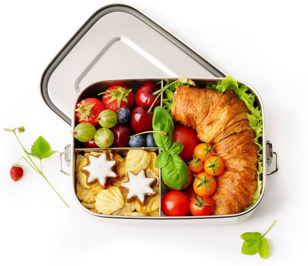 LEKKABOX Lunchbox Safe Lunchbox, 1000ml - Edelstahl Brotdose mit 3 Fächern auslaufsicher, Nach außen auslaufsicher, mit 3 Fächern für trockene Lebensmittel