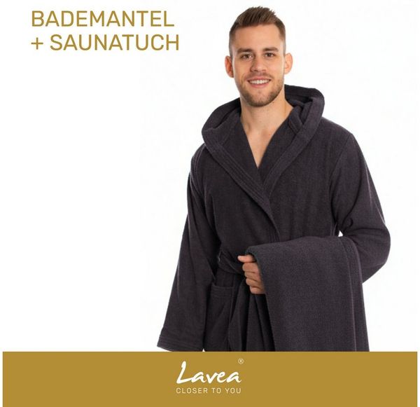 Lavea Saunatuch MEXICO Saunahandtuch 80×200 cm – optional mit Bademantel/Morgenmantel, Baumwolle (Set, 2-St), Hochwertiges Walkfrottier – Saunatuch oder Set mit Unisex-Bademantel