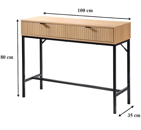 Casâme Konsole 2 Schubladen Front Effekt Holz mit Rillen - L100 x H80 cm - Helles Holz Bild 9