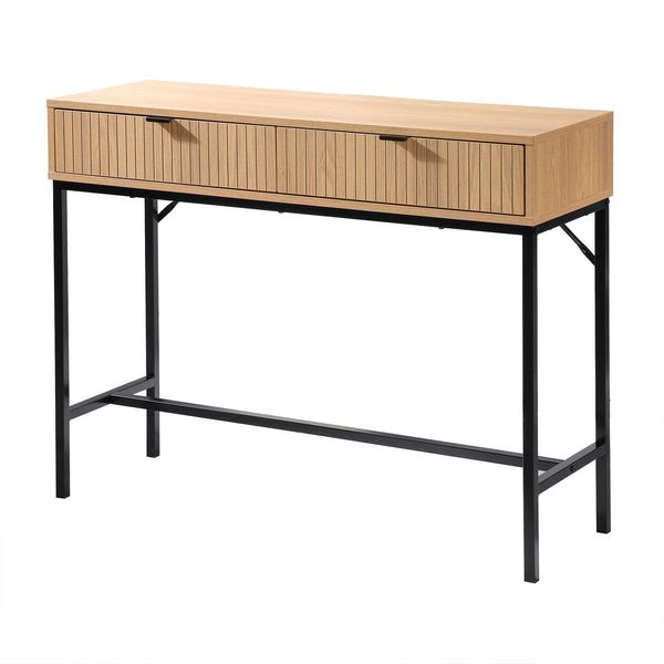 Casâme Konsole 2 Schubladen Front Effekt Holz mit Rillen - L100 x H80 cm - Helles Holz Bild 5