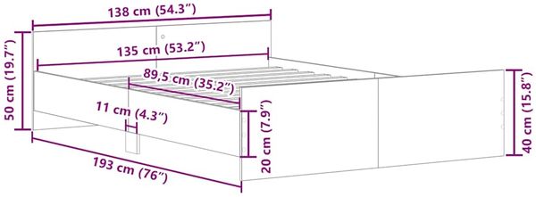 vidaXL Bettgestell mit Kopf- und Fußteil Sonoma-Eiche 135x190 cm 3203791 Bild 10