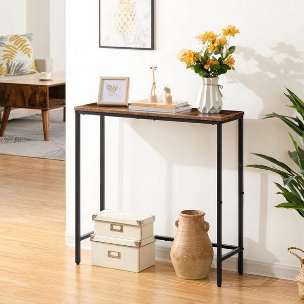 BlingBin Konsolentisch 75 cm Beistelltisch, Schmaler Flurtisch, Kleiner Ausstellungstisch (1 Stück, 1-St, 24T x 75B x 75H cm), Sofatisch für kleinen Raum, für Eingang, Flur, Dunkelbraun-Schwarz
