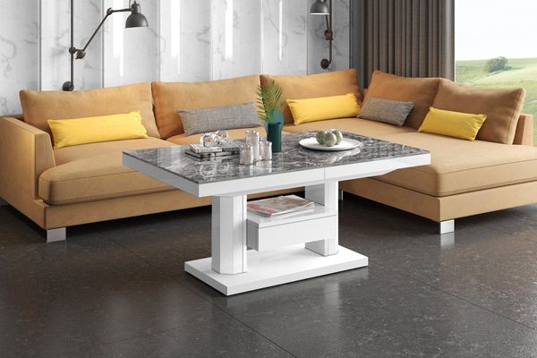 designimpex Couchtisch Design HM-120 Tisch Hochglanz stufenlos höhenverstellbar ausziehbar
