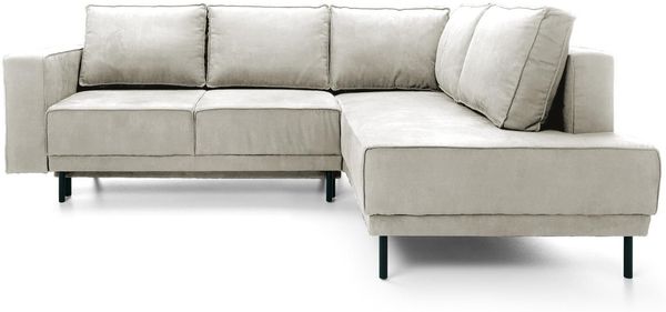 Ecksofa Rodario mit Schlaffunktion, Easy-Clean-Veloursbezug in Hellbeige, rechtsseitig