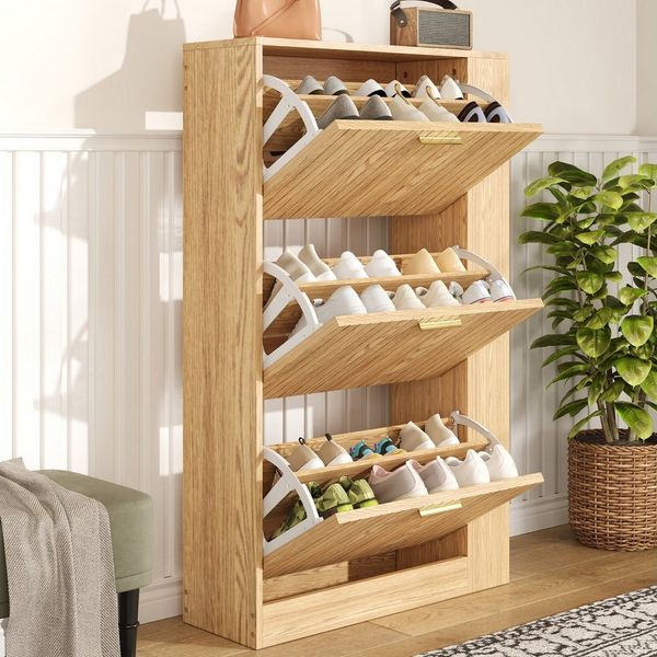 Yorbay Schuhschrank aus Holz mit offenen Fächern für Flur & Eingangsbereich