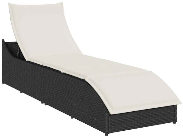 Klappliege, Gartenliege mit Auflage und Stauraum Schwarz Poly-Rattan