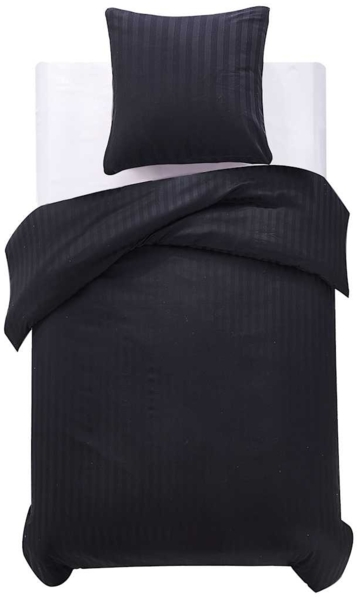 vidaXL Bettbezug Schwarz 155 x 220 cm Baumwollsatin und Streifen 132133