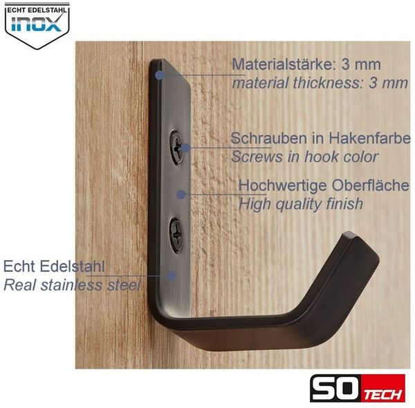 SO-TECH® Kleiderhaken Loxten 60 x 20 x 45 mm oder 142 x 20 x 45 mm Edelstahl, (10-St), verschiedene Farben Garderobenhaken Wandhaken bunt Bild 3