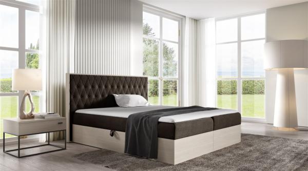 Boxspringbett Bett BROMIA 140x200cm Nordic Teak Stoff Braun inkl. Bettkasten