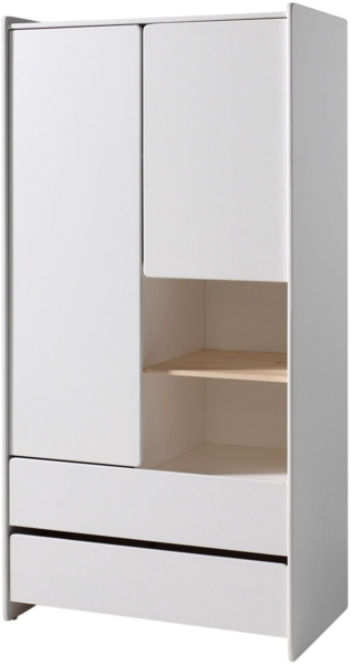 Kleiderschrank Karilynn 90x55x180 Schrank MDF+Massivholz Weiß