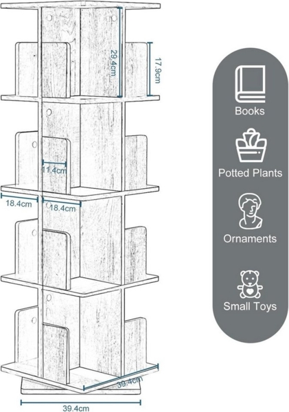 EUGAD Bücherregal, 1-tlg, drehbares Standregal Dekoregal mit 4 Ebenen, MDF Bild 3