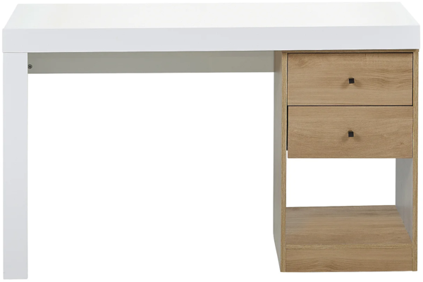 Vente-unique - Schreibtisch ausziehbar mit 2 Schubladen & 1 Ablage - Weiß & Eichefarben - EVAN Bild 3