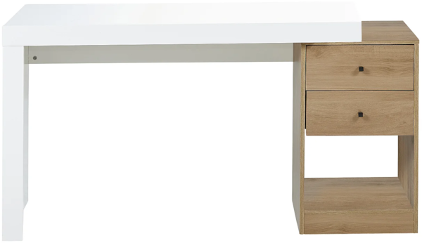 Vente-unique - Schreibtisch ausziehbar mit 2 Schubladen & 1 Ablage - Weiß & Eichefarben - EVAN Bild 5