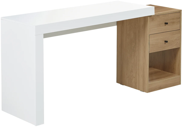 Vente-unique - Schreibtisch ausziehbar mit 2 Schubladen & 1 Ablage - Weiß & Eichefarben - EVAN Bild 4