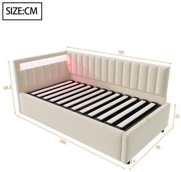 STILVORA Schlafsofa Polsterbett 90x200cm Tagesbett mit Stauraum,Jugendbett mit LED-Licht, Tagesbett mit LED-Beleuchtung, Daybett mit hydraulischem Stauraum & verstellbarem Kopfteil, Samtstoff, für Wohnzimmer, Gästezimmer & kleine Räume, Lattenrost inkl... Bild 4