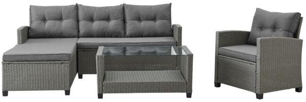 TrendLine Balkon Sofa Set Madison Garten Lounge Grau inkl. Sitz und Rückenkissen