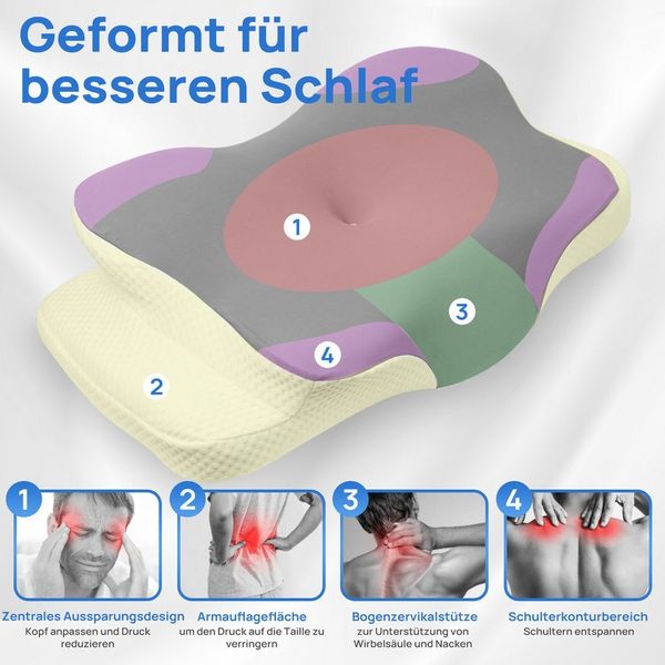 Simloveve Kopfkissen Nackenstützkissen,Nackenkissen,Seitenschläferkissen, Füllung: Memory Foam Kissen, Bezug: Abnehmbarer, atmungsaktiver Kissenbezug aus Eisseide, Kissen für Seiten Rücken & Bauchschläfer, stützendes Nackenkissen, ergonomisches Seitens...