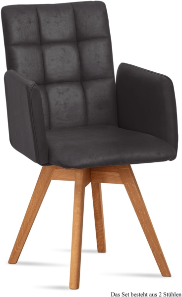 Armlehnstuhl drehbar (2er-Set) Dorie 52x91x60 Eiche geölt/Anthrazit
