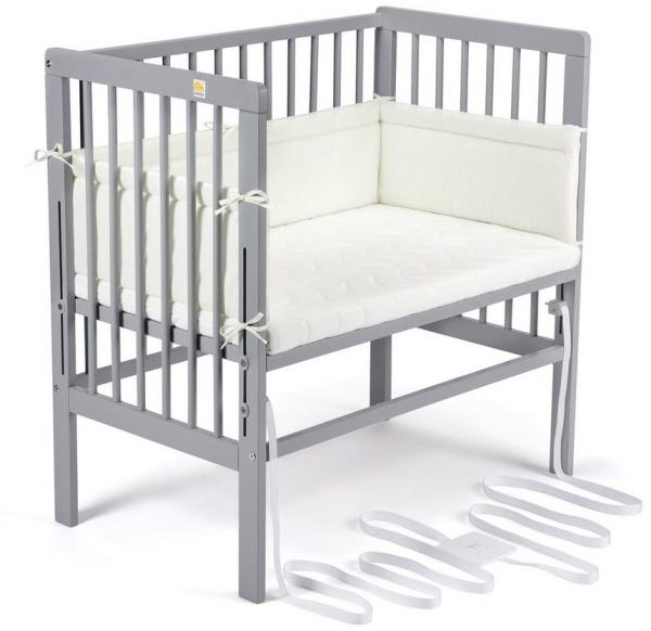 FabiMax 4846 'BOXSPRING' Beistellbett grau, inkl. Matratze 'AIR' und Nestchen 'Amelie' creme