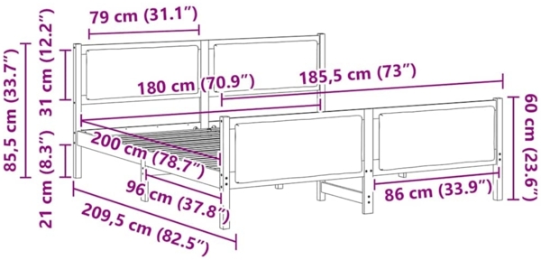 vidaXL Bettrahmen mit Kopfteil Schwarz 180 x 200 cm Stoff 3394250 Bild 10