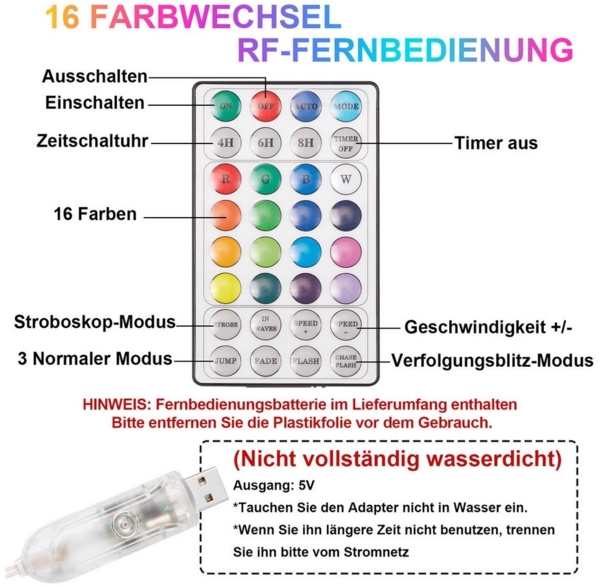 LMaxhome LED Baum Metall Spirale Weihnachtsbaum RGBW Licht Deko mit 8Funktions,Timer,USB, Fernsteuerung Außen Beleuchtet Lichterkette Garten Deko 1.2M/1.5M/1.8M Bild 3