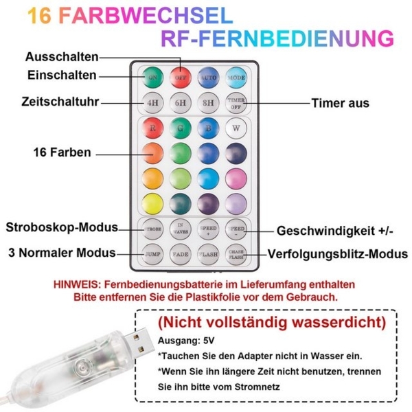 LMaxhome LED Baum Metall Spirale Weihnachtsbaum RGBW Licht Deko mit 8Funktions,Timer,USB, Fernsteuerung Außen Beleuchtet Lichterkette Garten Deko 1.2M/1.5M/1.8M Bild 4