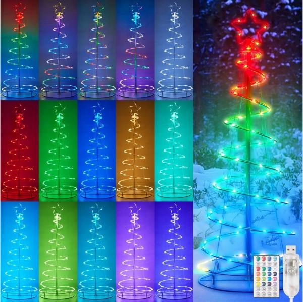 LMaxhome LED Baum Metall Spirale Weihnachtsbaum RGBW Licht Deko mit 8Funktions,Timer,USB, Fernsteuerung Außen Beleuchtet Lichterkette Garten Deko 1.2M/1.5M/1.8M Bild 1