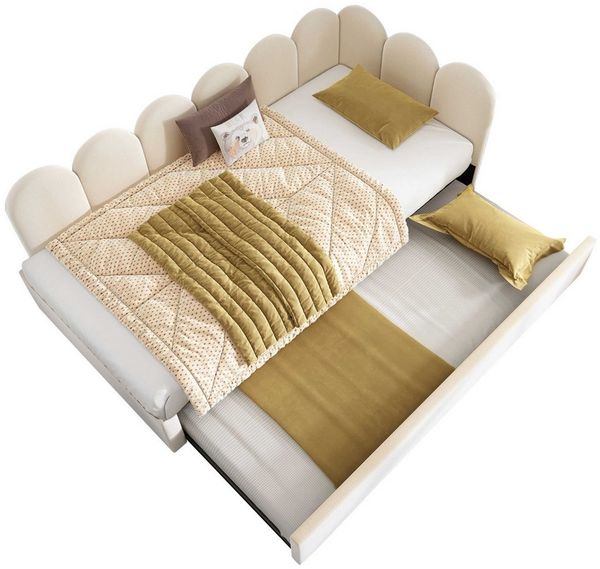 BlingBin Einzelbett Polsterbett Daybett Tagesbett Schlafsofa Kinderbett (1-tlg, Samt Schlafsofa mit Gitter-Design), Ausziehbarer Gästebett-Rahmen mit Rollen und Schubladenschnallen