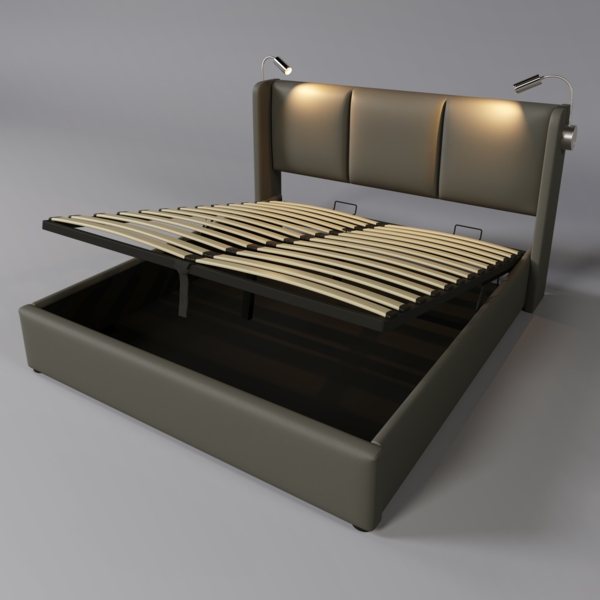Polsterbett 140x200 cm mit Stauraum und USB-Ladefunktion – graues PU-Bett mit Leselampe Bild 9