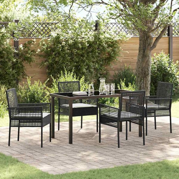 vidaXL Garten Essgruppe mit Kissen 5 pcs Schwarz Poly-Rattan 3379865