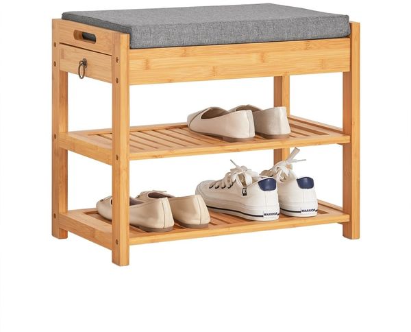 SoBuy FSR49-N Schuhbank, Massivholz, Lackiert, Bambus, 55 x 46 x 30 cm