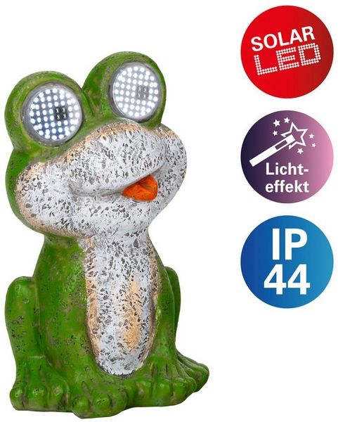 näve LED Solarleuchte Froggel, LED fest integriert, Warmweiß, Froschfigur, animierte LED Augen mit Bewegungseffekt, H: 19cm, grün