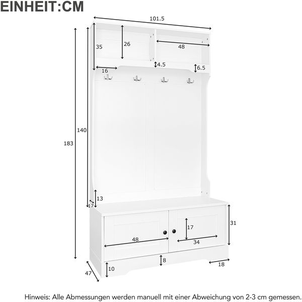 MODFU Garderoben-Set Kleiderständer, Garderobe, Schuhschrank, (Eingangsschrank, 1-St, mit 4 Haken zum Aufhängen und 2 Fächern an der Oberseite), mit Stauraum an der Unterseite des Sitzes,101.5*183*47cm Bild 3