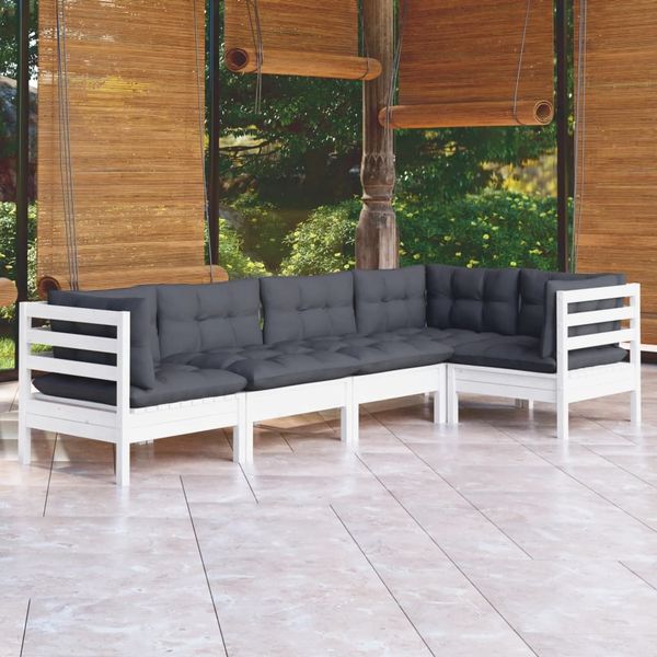vidaXL 5-tlg. Garten-Lounge-Set mit Kissen Weiß Kiefernholz 3096383