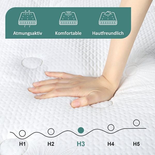 Federkernmatratze Taschenfederkernmatratze 7-Zonen Matratze 26cm hoch, 30cm hoch H3, Vesgantti, Oeko-TEX Zertifiziert, mit 4 Tragegriffe, im Box verpackt